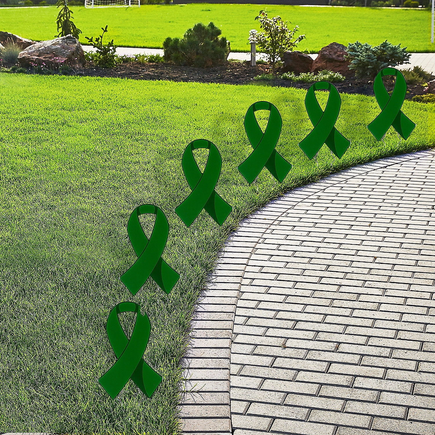 12" Green Awareness Ribbon Single-Sided Plastic Yard Signs - 6 pieces