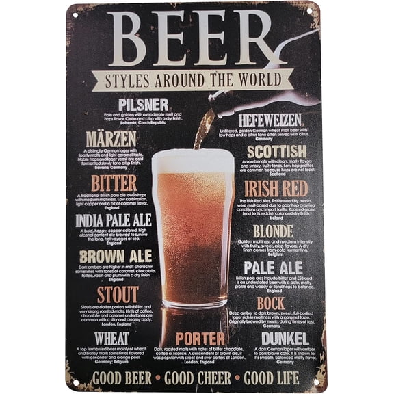 8" x 12" Metal Tin Bar Sign Wall Decor (Beer - Styles Around The World) Vintage Rustic Rusty Look