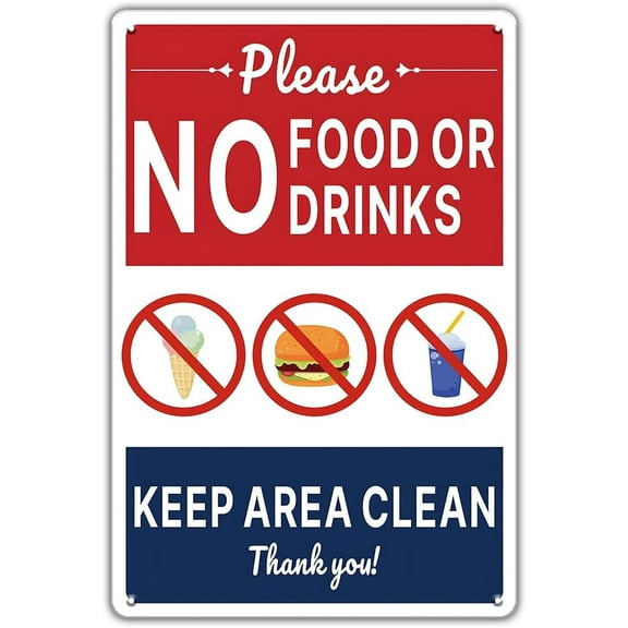 8 x 12 in Metal Tin Sign - ART No Food or Drink Sign - 8 x 12 inch Metal No Food or Drinks Allowed Sign for Business, Retail Store, Home, Restaurant, Bar, Office and Hotel