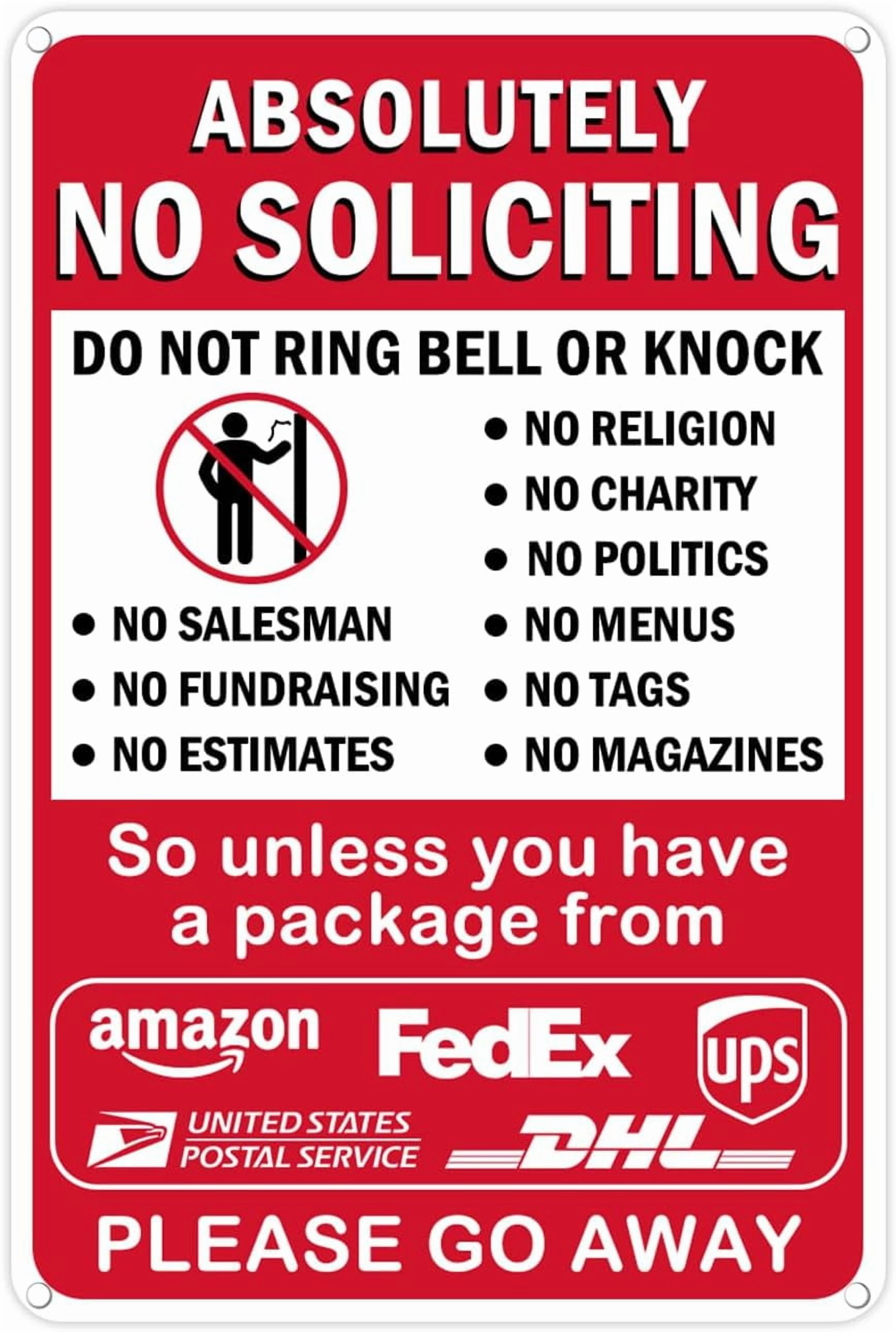 8 x 12 in Metal Tin Sign - Absolutely No Soliciting Sign for House - Do ...