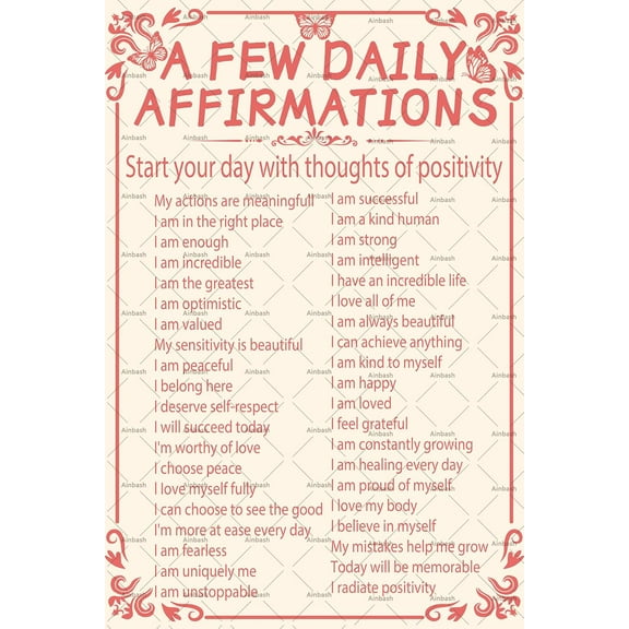 8 x 12 in Metal Tin Sign - A Few Daily Affirmations Metal Sign Pink Room Decor Aesthetic Wall Art Tin Pink Butterfly For Wall Home Coffee Room Office Decor Gifts Poster 8x12 Inches