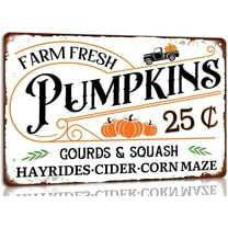 8 x 12 in Metal Tin Sign - Farm Fresh Pumpkins Gourds Squash Vintage Metal Tin Signs for Pumpkin Fall Patch Outdoor Decor Pumpkin Lover Fall Decor 8x12 Inches