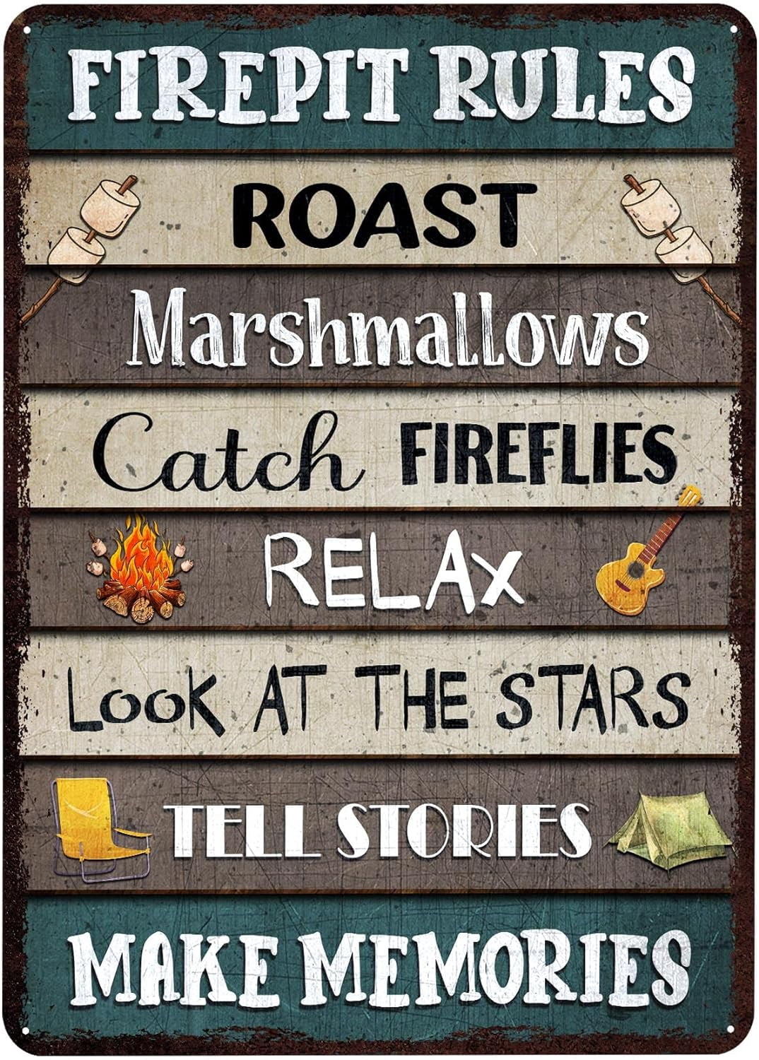 8 x 12 in Metal Tin Sign - Fire Pit Rules Metal Tin Signs Roast ...