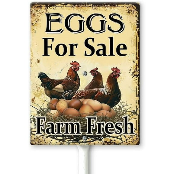 8 x 12 in Metal Tin Sign - Fresh Eggs for Sale Yard Sign with Stakes 8×12in, Sturdy Aluminum Yard Signs Rust Free, Eggs for Sale Sign - Farm Fresh/We Sell Eggs Sign Outdoor Yard