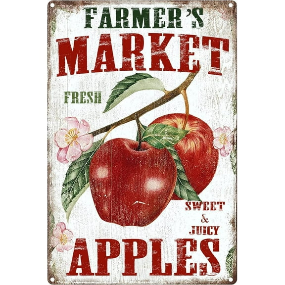 8 x 12 in Metal Tin Sign - Fresh Fruit Signs Apple Decor Summer Fruit Wall Art Decorations Funny Plaque Vintage Fruit Shop Wall Decor Supermarket Hotel Decor Tin Sign 8x12 in