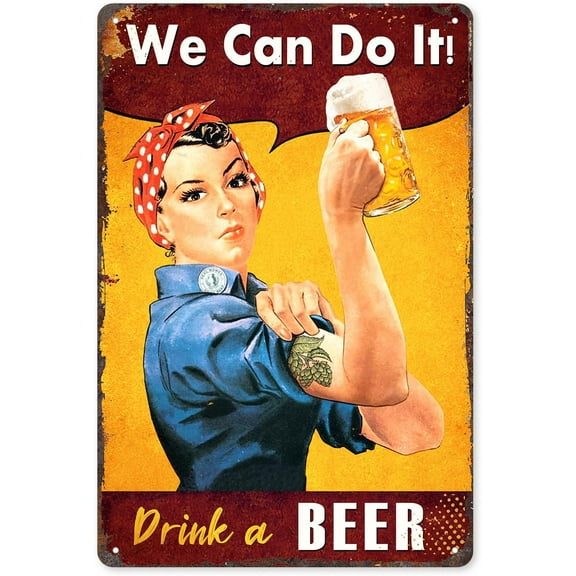 8 x 12 in Metal Tin Sign - Funny Bar Sign or Man Cave Decor, We Can Do It Drink A Beer, Vintage Metal Beer Signs for Home Bar Basement Garage Mancave Vintage Style Wall Art Decor, 8 x 12 Inch