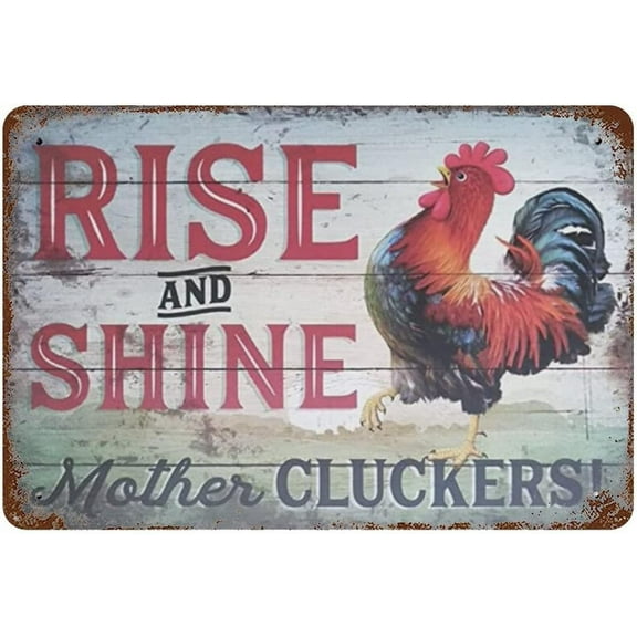 8 x 12 in Metal Tin Sign - Funny Chicken Sign Retro Vintage Metal Tin Sign Nice Rooster Farm Kitchen Decor Farmhouse Country Home Living Dining Room Bedroom Bathroom Wall Decor Metal Poster Iron