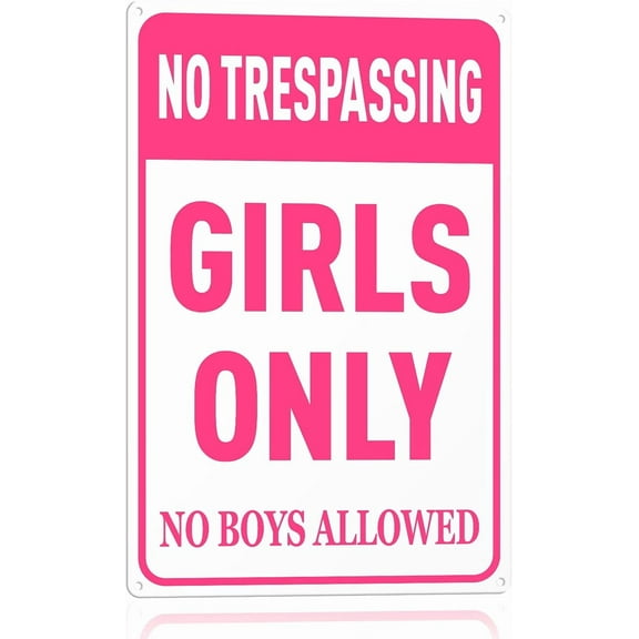 8 x 12 in Metal Tin Sign - Girls Only Sign - No Trespassing Girls Only No Boys Allowed - Girls Rule Pink Wall/door Decor for Room/Bedroom/Dorm - 8x12 in, Aluminum