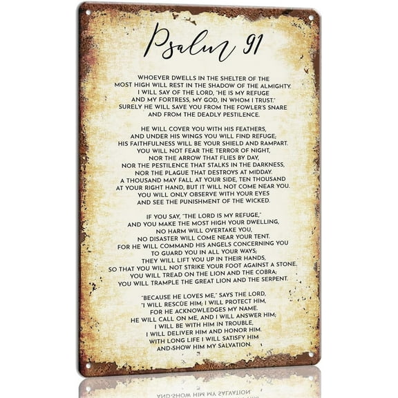 8 x 12 in Metal Tin Sign - Psalm 91 Wall Art Scripture Bible Verse Wall Decor Metal Sign Christian Religious Gift for Home Office Inspirational Quotes for Living Room Church Wall Decoration 8x12 inch