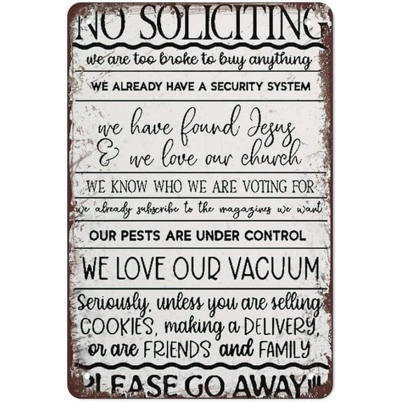 8 x 12 in Metal Tin Sign - No Soliciting Tin Sign Farmhouse Decor No Soliciting Sign For House Funny Metal Tin Sign Outdoor Yard Signs For Door Yard Decoration Home House Aluminum Gift For Men