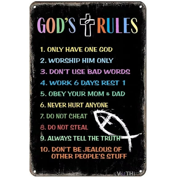 8 x 12 in Metal Tin Sign - Ten Commandments Wall Decor,Room Decor for Boys,Girls Bedroom,Religious Bible Verse Wall Art,Christian Scripture Home Decoration Sign 8 x 12 Inches