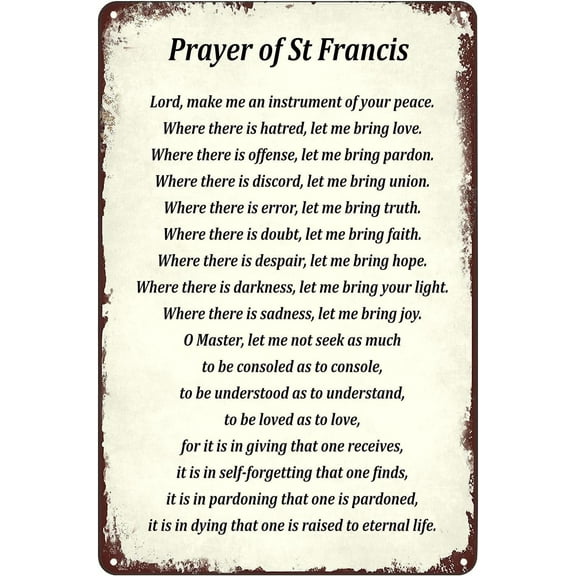 8 x 12 in Metal Tin Sign - Vintage Metal Signs - Prayer Of St Francis Tin Sign Religious Poster Wall Art Decor Plaque for Home Club Cafe Living Room 8x12 inch