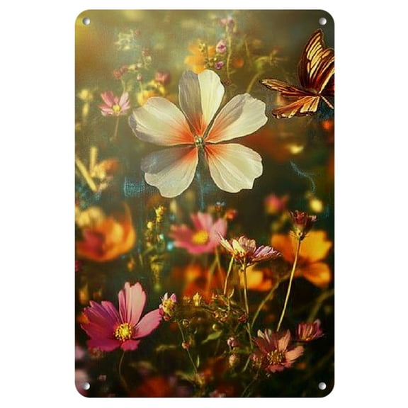 8" x 12" Metal Tin Sign: Wall Art - 'Garden Spectrum' showcasing a rainbow of colorful blossoms.