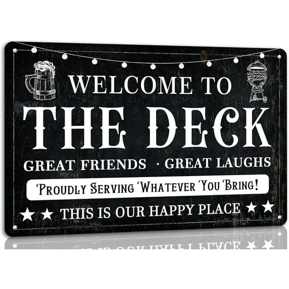 8 x 12 in Metal Tin Sign - Welcome to The Deck Deck Metal Sign Backyard Accessories Decor Outdoor Vintage Metal Aluminum Signs Farmhouse Part Patio Porch Home Wall Decorations 8x12 Inches