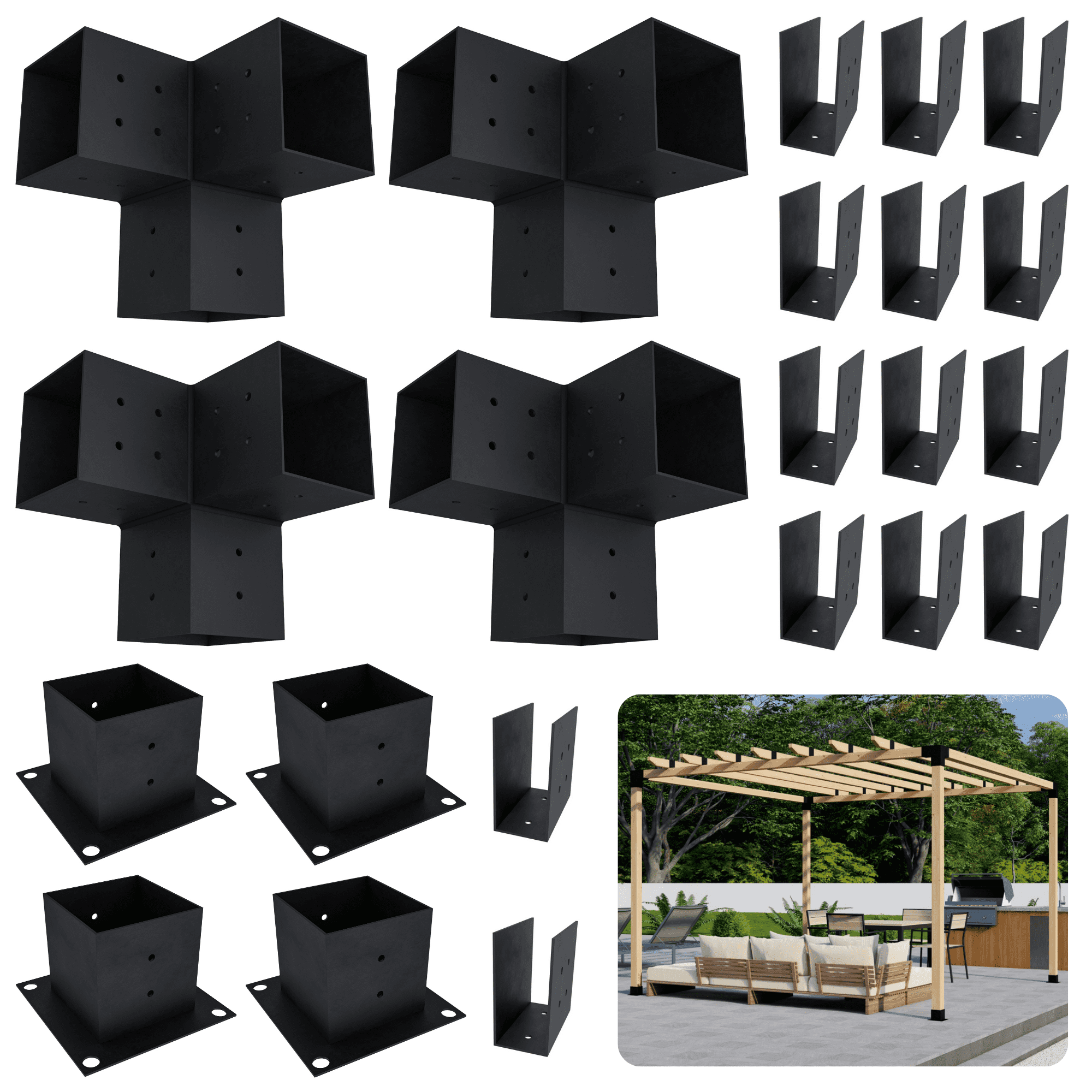 8' x 12' Pergola with Roof DIY Hardware Kit - Black 4x4 Pergola Steel ...