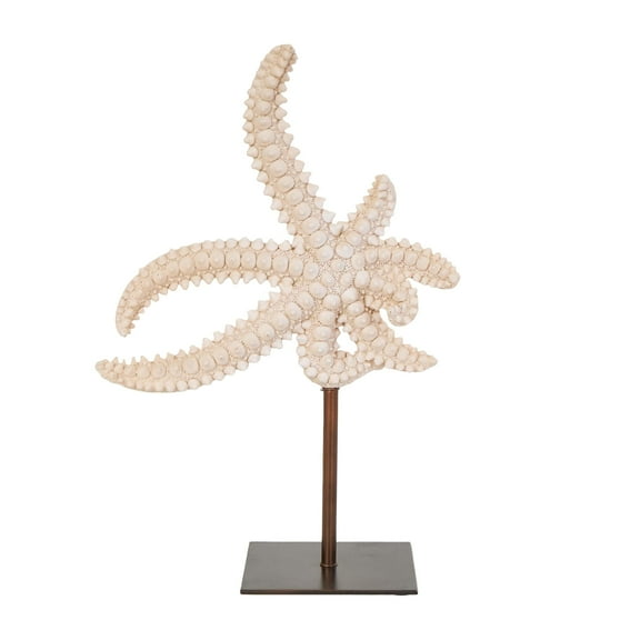 8" x 12" Pink Polystone Textured Starfish Sculpture with Copper Stand, by DecMode