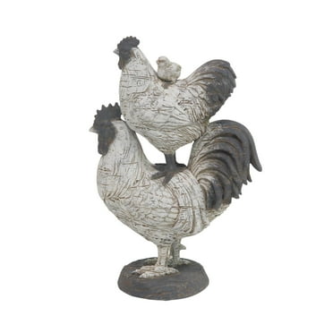 8" x 12" White Polyresin Rooster Sculpture, by DecMode