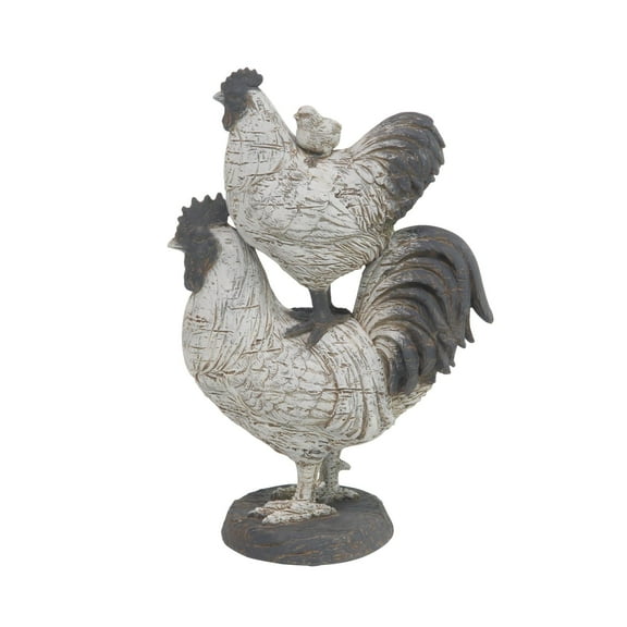 8" x 12" White Polyresin Rooster Sculpture, by DecMode