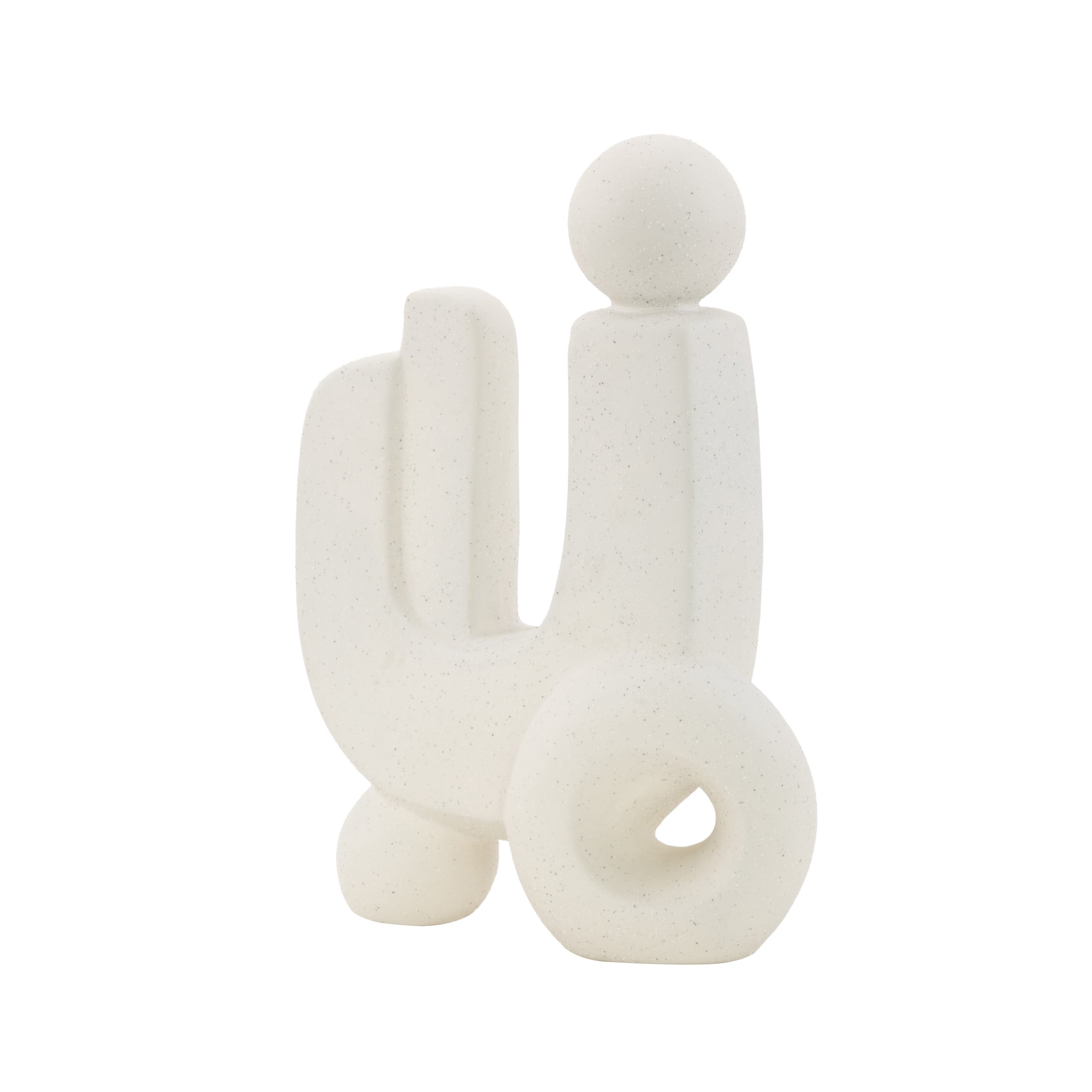 8" x 12" White Porcelain Ceramic Textured Geometric Sculpture with Black Speckles, by DecMode