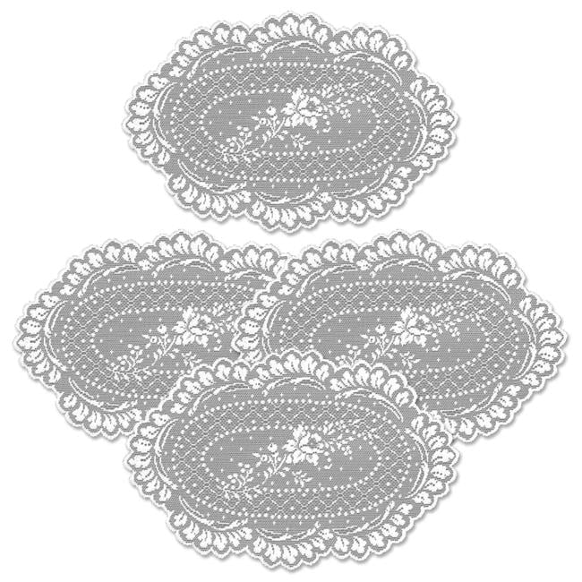 White Floral Lace Oval Doily Set of 4