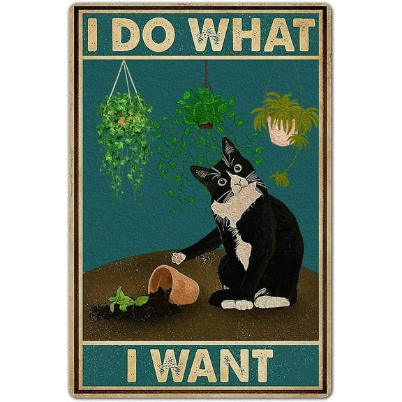 8 x 12 in Metal Tin Sign - Cute Cat Pictures Poster - Catio Accessories & Room Decor Gifts For Cat Lovers - 'I Do What I Want' Sign, 8 x 12 Inch