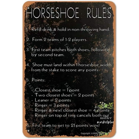 8 x 12 in Metal Tin Sign - Horseshoe Rules Tin Retro Look 8X12 Inch Decoration Crafts Sign for Home Kitchen Bathroom Farm Garden Funny Wall Decor
