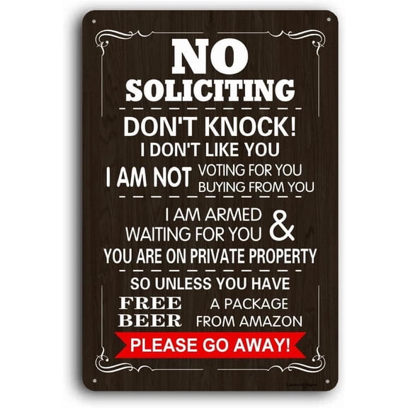8 x 12 in Metal Tin Sign - No Soliciting Sign for House, 8x12 Inch, Aluminum No Soliciting Sign Private Property Don't Knock Signs