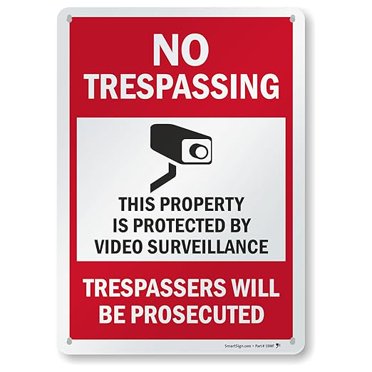 8 x 12 in Metal Tin Sign - No Trespassing - This Property is Protected by Video Surveillance" Sign | Aluminum