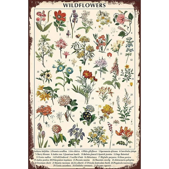 8 x 12 in Metal Tin Sign - Vintage Wildflowers Vintage Metal Tin Signs Retro Iron Hanging Painting Metal Poster Tin Wall Decor 12 x 8 In