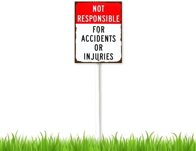 Warnschilder „Not Responsible For Accidents“ – 2 Stück, 35,6x25,4 Cm, Reflektierend, Wetterfest