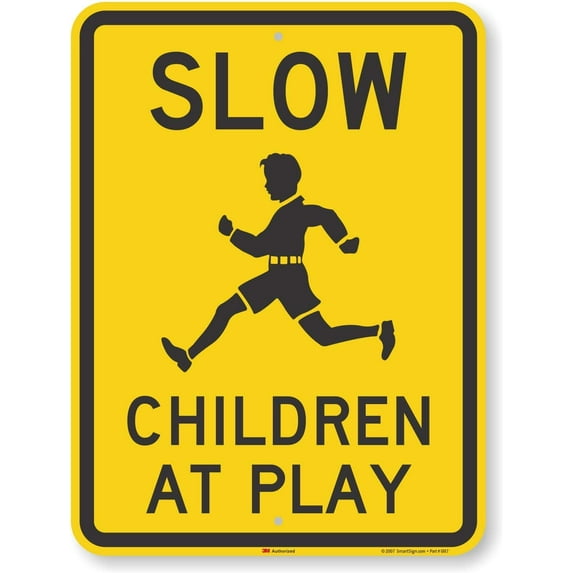 8 x 12 inch “Slow - Children at Play” Metal Sign, Screen Printed, 63 mil Laminated Rustproof Aluminum, Black and Yellow