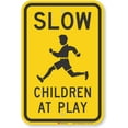 thumbnail image 1 of 8 x 12 inch “Slow - Children at Play” Metal Sign, Screen Printed, 63 mil Laminated Rustproof Aluminum, Black and Yellow, 1 of 5