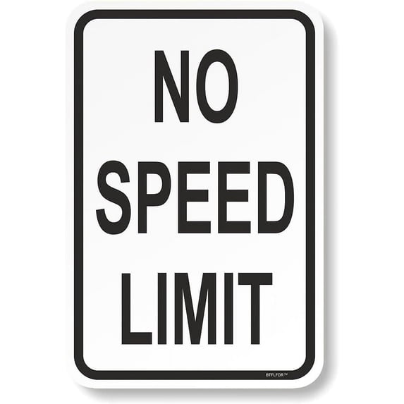 8 x 12 inch Speed Limit No Speed Limit Aluminum Sign - White Black Funny Metal Street Sign Warning Traffic Road Sign