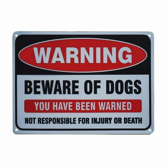 8 x 12inch Beware of Dogs Warning Sign for Indoor or Outdoor Use Funny Metal Tin Sign Security Yard Signs Vintage Wall House Sign Easy Mount On Fence Gate 12X8Inch