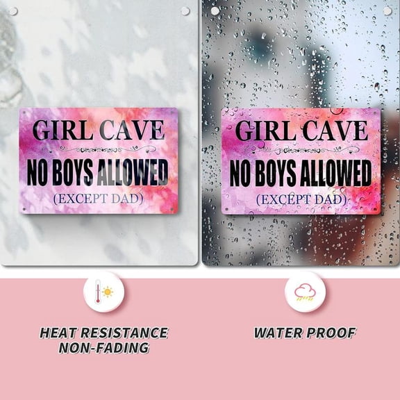 8 x 12inch Clolinse Kawaii Cute Room Decor Girl Cave Metal Sign No Boys Allowed Cool Pink Things Bedroom Bathroom Playroom Door Stuff For Teen Girls Kids Water Proof Accessories Wall Posters 12x8In