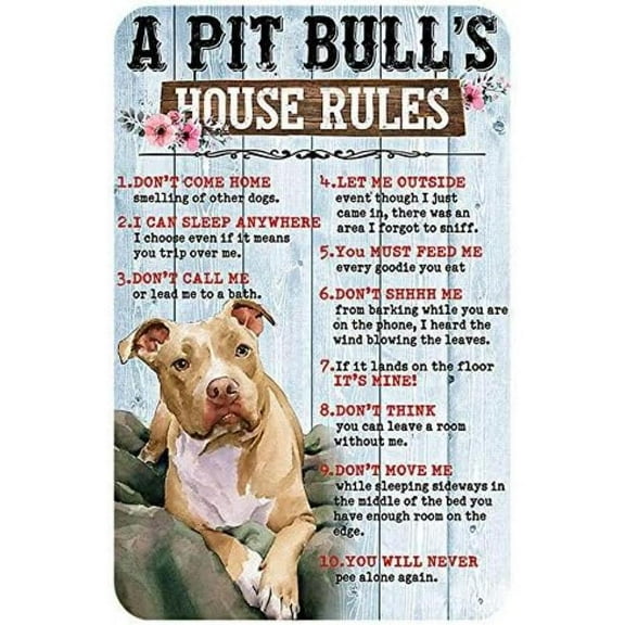 8 x 12inch Funny Tin Sign A Pitbull’s House Rules Don’t Come Home Smelling of Other Dogs Suitable for Room Living Room Bar Garage Wall Decoration Metal Sign 12x8 Inches