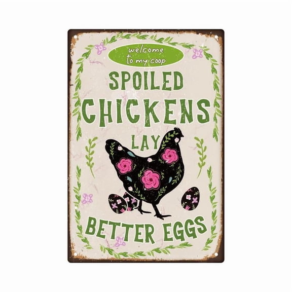 8 x 12inch Welcome To My Coop Vintage Metal Tin Sign, Letter & Chicken Pattern Wall Art Decor, Wall Hanging Decor for Home Farmhouse Henhouse Pheasantry
