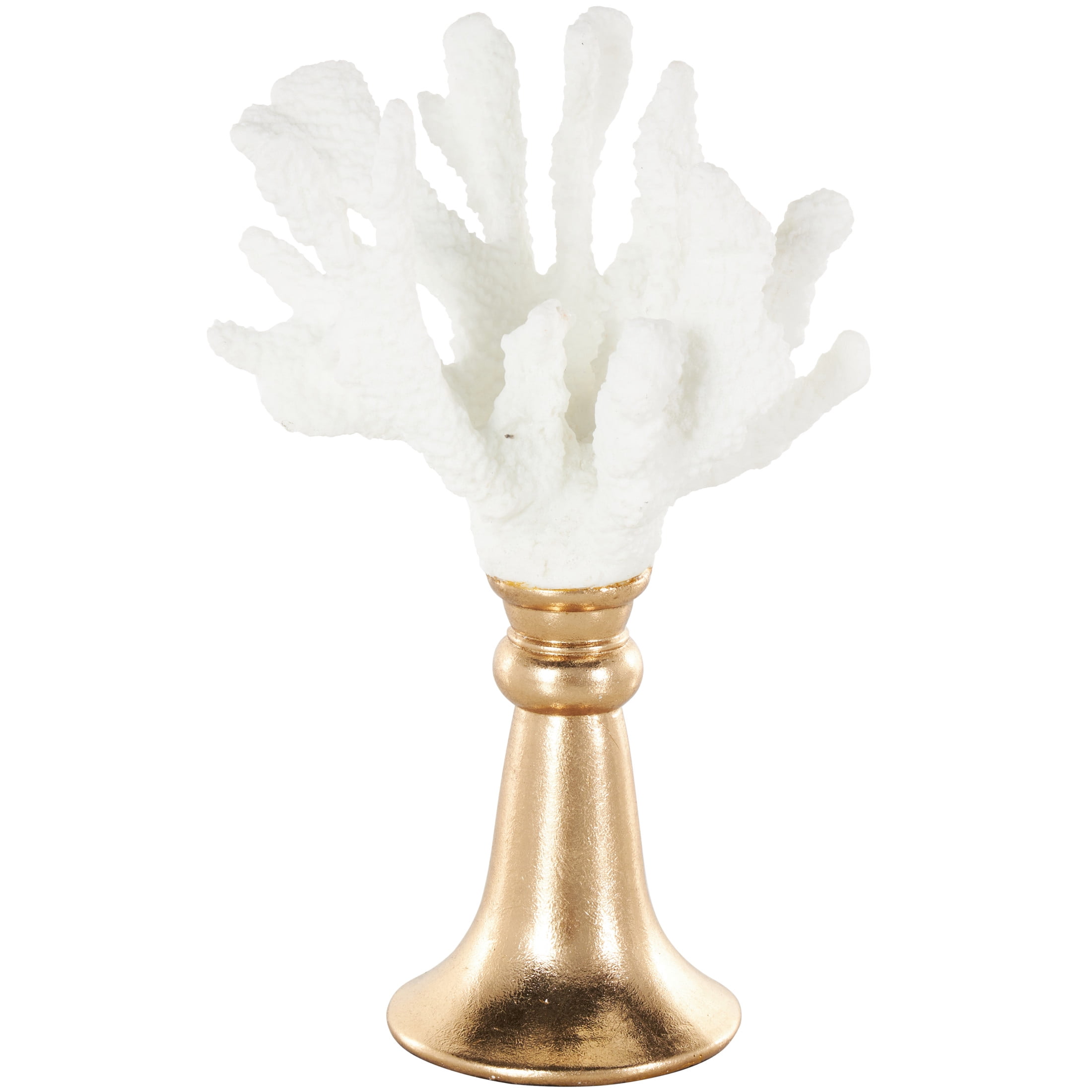 8" x 13" White Resin Textured Coral Sculpture with Round Copper Base, by DecMode