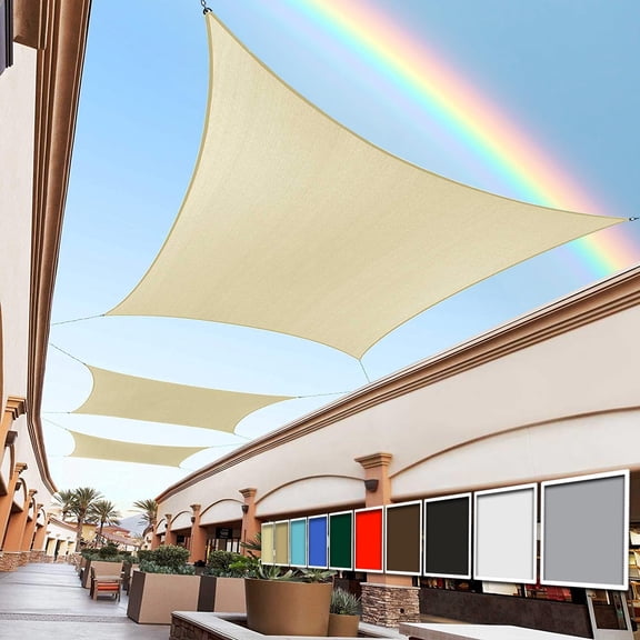 8' x 14' Beige Recle Sun Shade Sail Canopy Outdoor Fabric Screen Awning RTAPR0814 - UPF50+ 95% UV Blockage, Heavy Duty, Water & Air Permeable (We Make Custom Size)