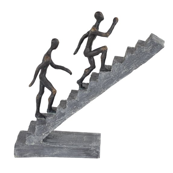 8" x 14" Black Polystone People Sculpture with Stairs, by DecMode