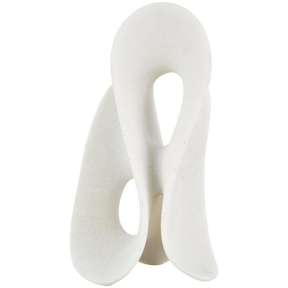 8" x 15" White Polystone Wavy Shaped Abstract Sculpture with Cutouts and Speckled Texturing, by DecMode
