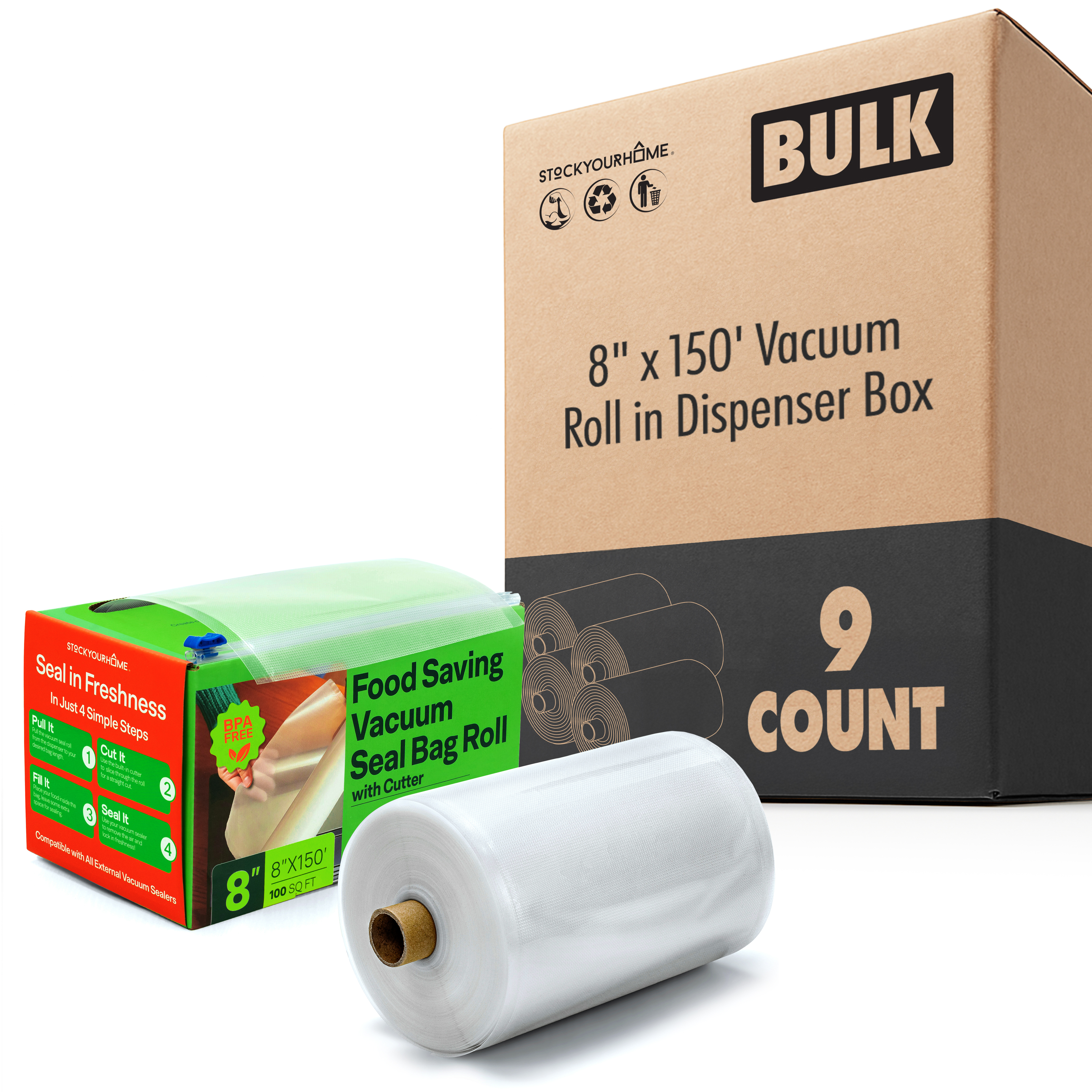 8 x 150 Foot Vacuum Seal Bag Rolls in Dispenser Box Vacuum Sealer Bags ...