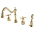 thumbnail image 1 of 8 x 16 in. Widespread Kitchen Faucet & Brass Sprayer with Classic Cross Handle, Polished Brass, 1 of 1
