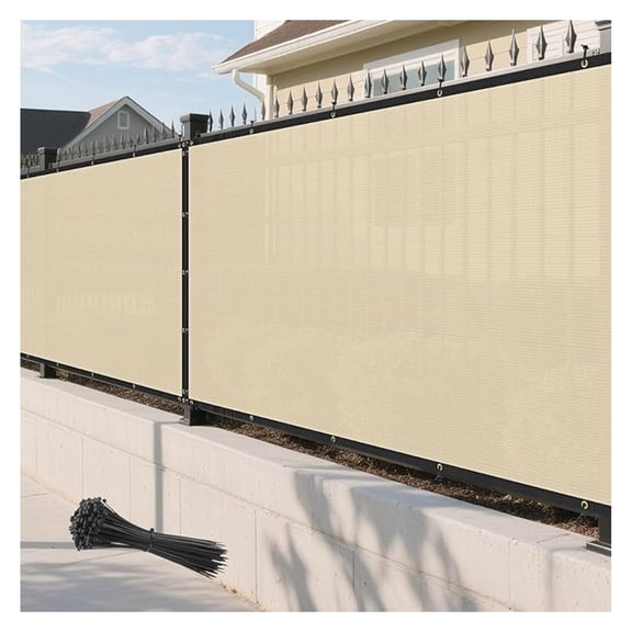 8' x 18' Beige Fence Privacy Screen Outdoor Heavy Duty Fencing Mesh Net Outside UV Blockage Windscreen Fabric Shade Cover Tarp for Wall Backyard Patio Garden, Cable Zip Ties Included