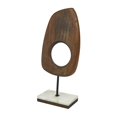 thumbnail image 1 of 8" x 18" Brown Mango Wood Cut-Out Abstract Sculpture with Marble Base, by DecMode, 1 of 14