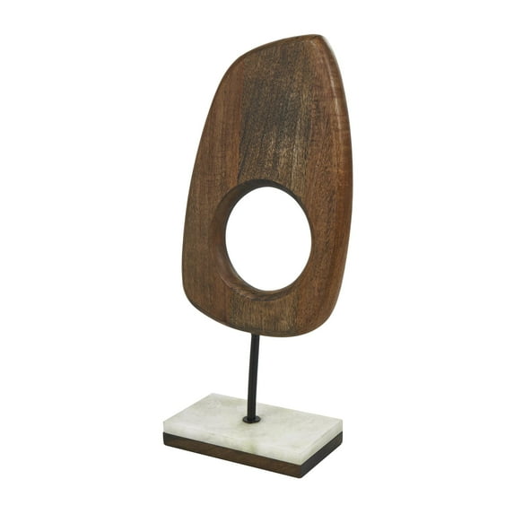 8" x 18" Brown Mango Wood Cut-Out Abstract Sculpture with Marble Base, by DecMode