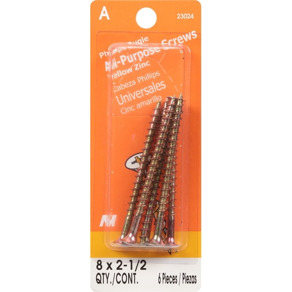 #8 x 2-1/2" Zinc Plated Steel Coarse Thread Phillips Bugle Head All Purpose Screws