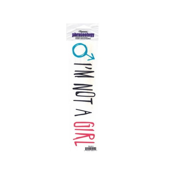 8 in x 2 in Creative Rub On Transfer I'm Not a Girl, Man Symbol Design for Scrapbooking, Card Making, Paper, Wood, Fabric, Includes Applicator Stick, One Sheet, Fun Craft Supply