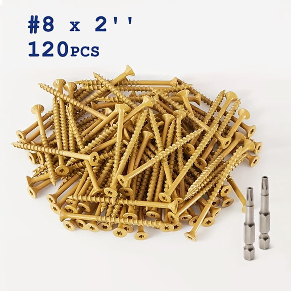 #8 x 2" Wood Screws, 120PCS Carbon Steel Star Drive with 2 Bit Tips