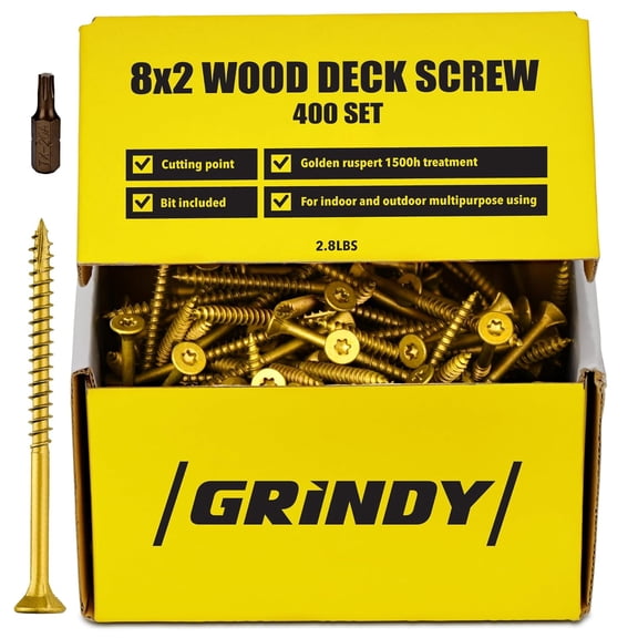 #8 x 2'' Wood Screws by YANTONG (400pack/2.8LBS) Self-Drilling Deck Screws I Rust Resistant I Quick Drive & Fast Grip I for Cabinet, Furniture & Other Projects I Bit Included